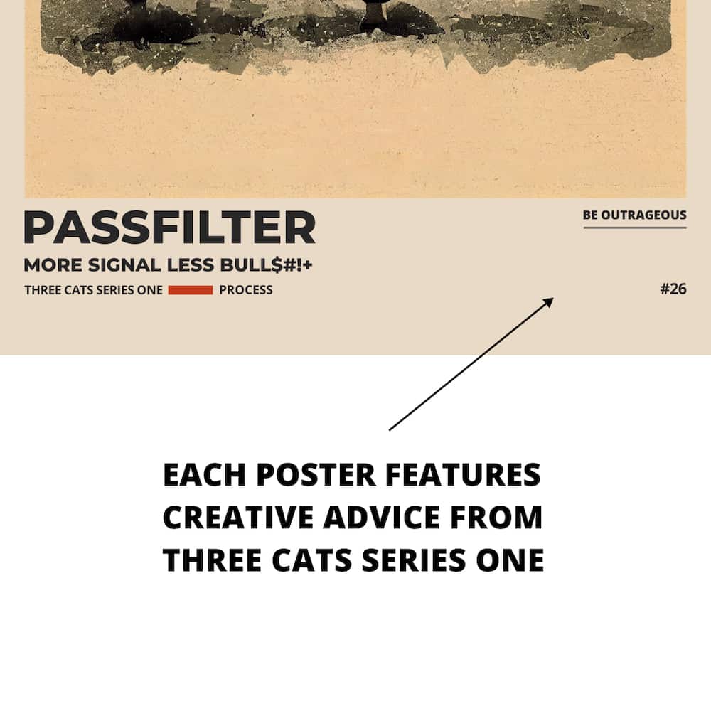 Zoomed in view of a Passfilter poster featuring creative advice to hang in a music room.