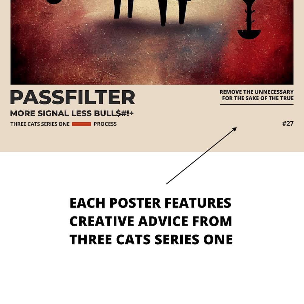Zoomed in view of a Passfilter poster featuring creative advice to hang in a music room.