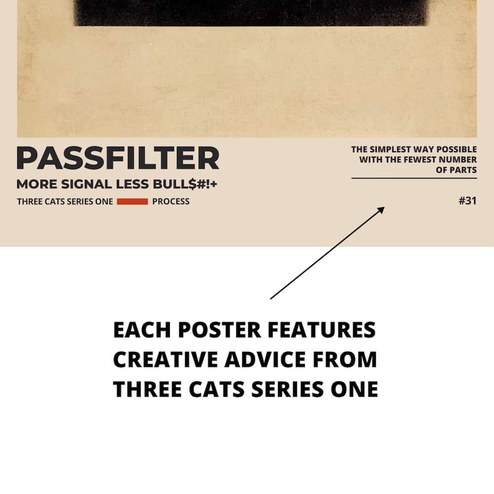 Zoomed in view of a Passfilter poster featuring creative advice to hang in a music room.