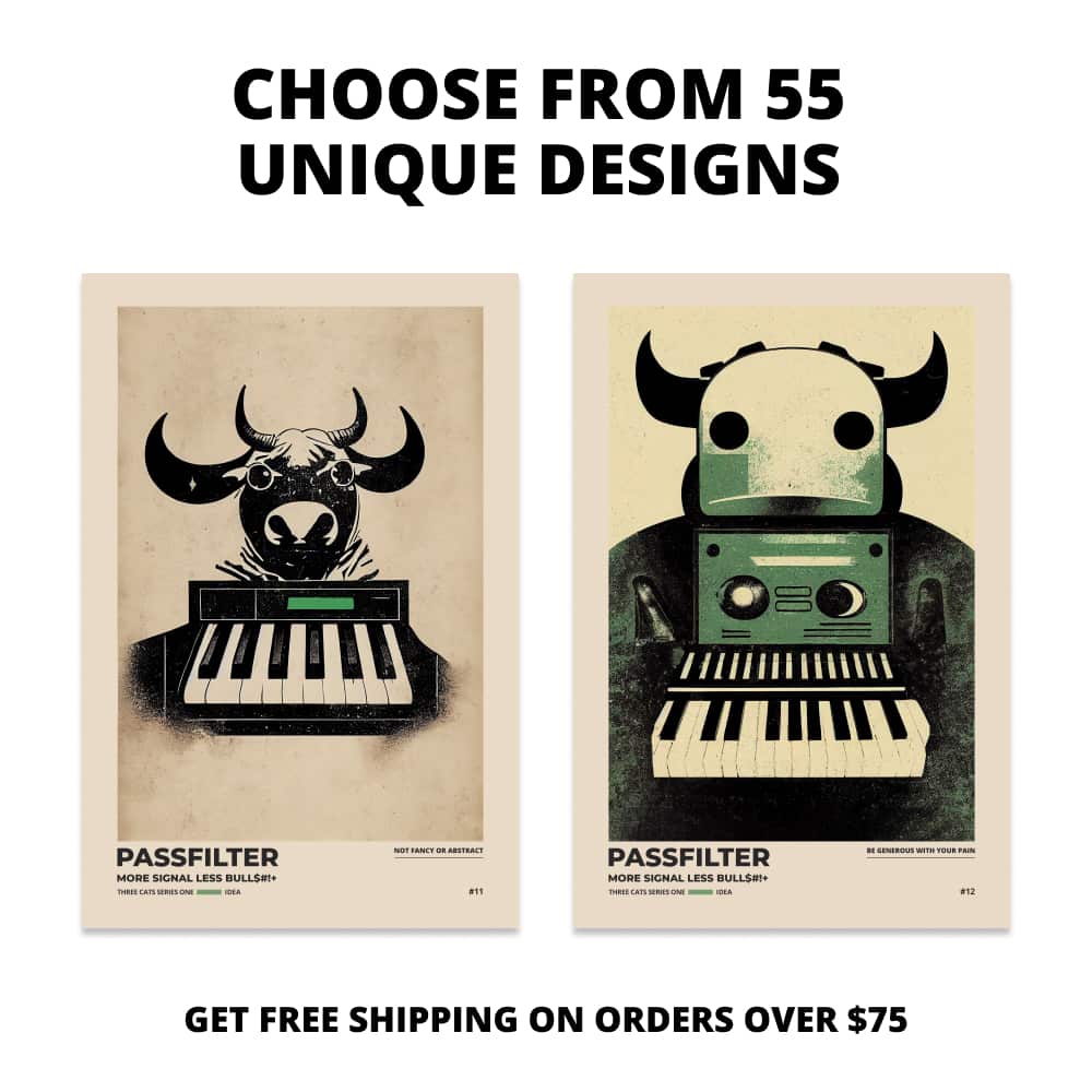 Two Passfilter posters side by side with text that says choose from 55 unique designs and free shipping on orders over $75.