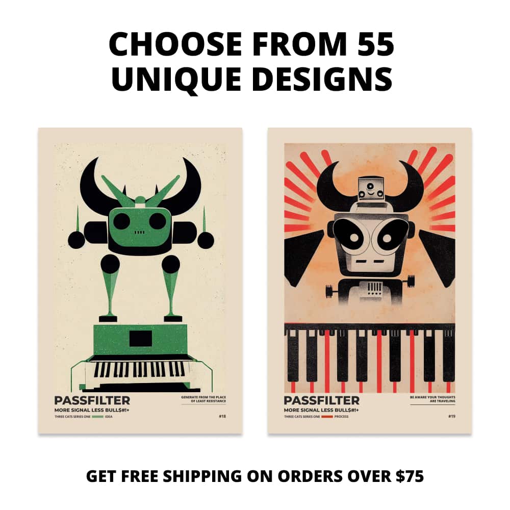 Two Passfilter posters side by side with text that says choose from 55 unique designs and free shipping on orders over $75.
