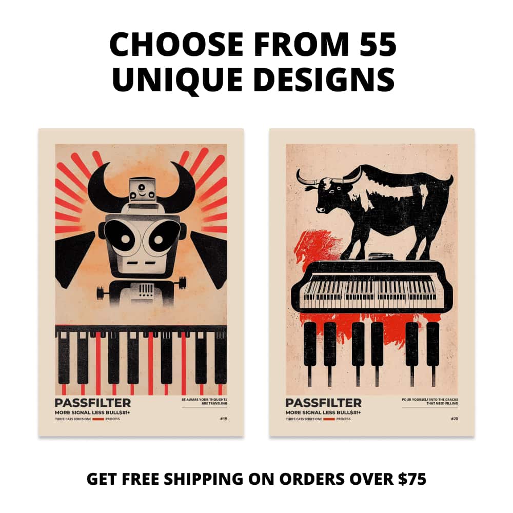 Two Passfilter posters side by side with text that says choose from 55 unique designs and free shipping on orders over $75.
