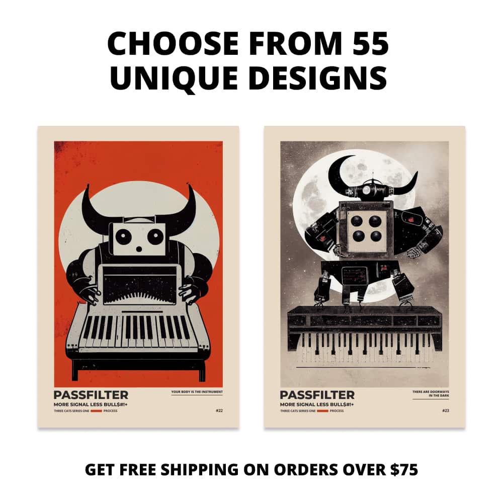 Two Passfilter posters side by side with text that says choose from 55 unique designs and free shipping on orders over $75.