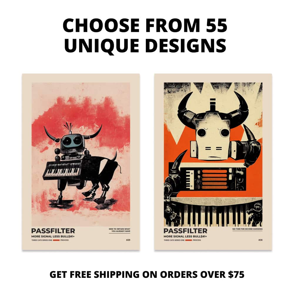 Two Passfilter posters side by side with text that says choose from 55 unique designs and free shipping on orders over $75.