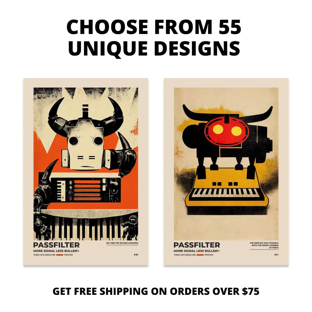 Two Passfilter posters side by side with text that says choose from 55 unique designs and free shipping on orders over $75.