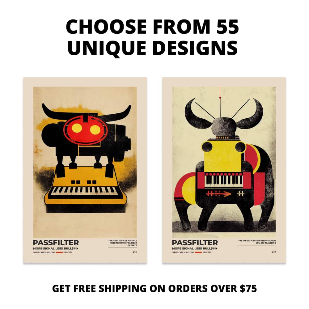 Two Passfilter posters side by side with text that says choose from 55 unique designs and free shipping on orders over $75.