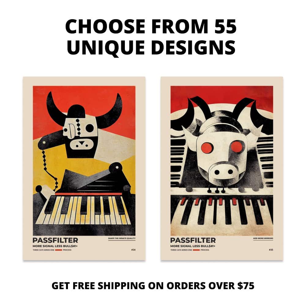 Two Passfilter posters side by side with text that says choose from 55 unique designs and free shipping on orders over $75.