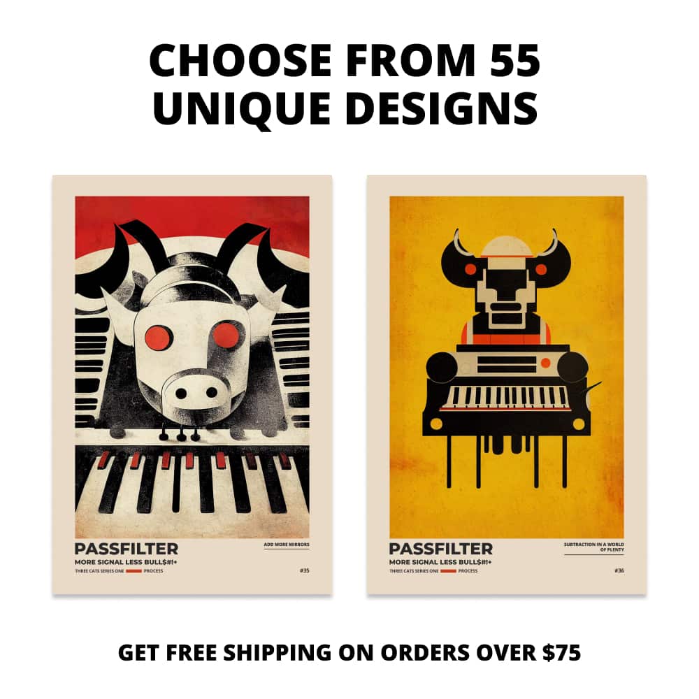 Two Passfilter posters side by side with text that says choose from 55 unique designs and free shipping on orders over $75.