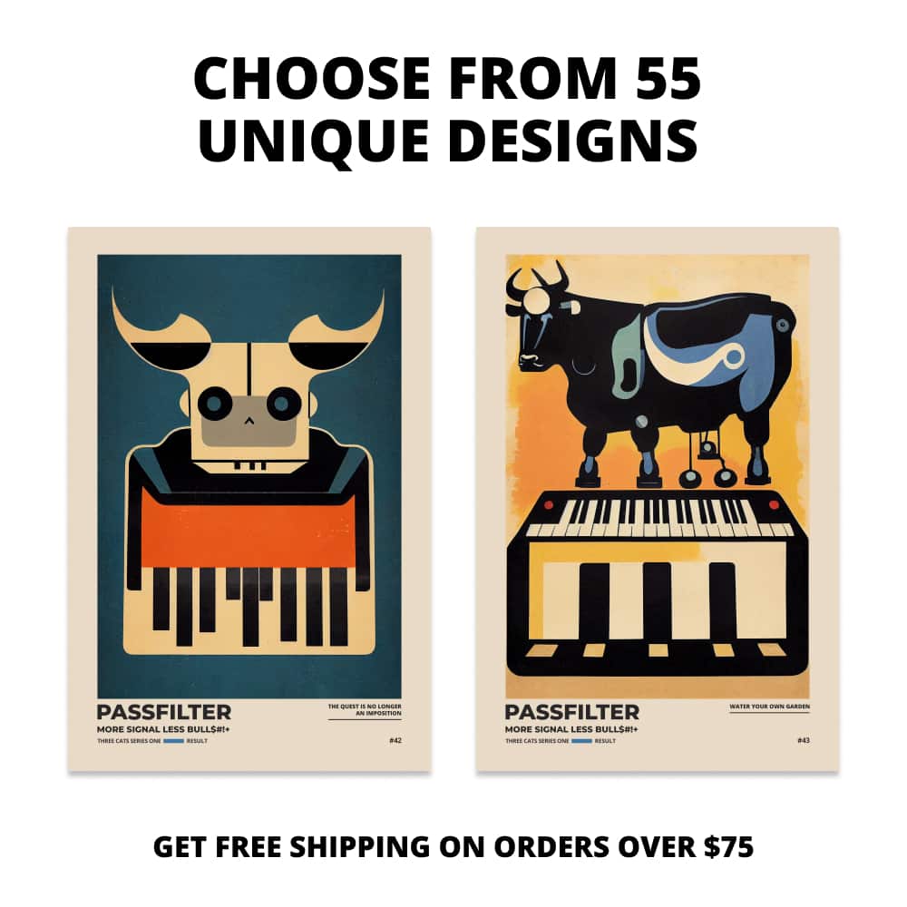 Two Passfilter posters side by side with text that says choose from 55 unique designs and free shipping on orders over $75.