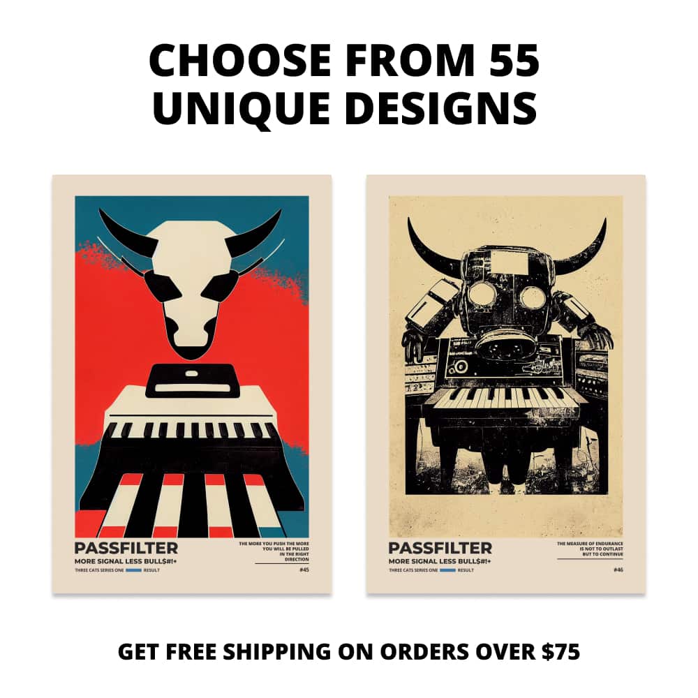Two Passfilter posters side by side with text that says choose from 55 unique designs and free shipping on orders over $75.
