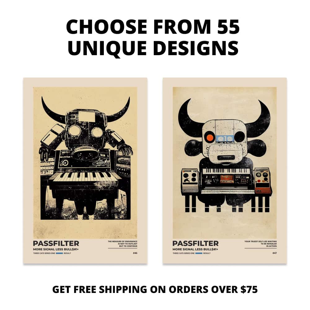 Two Passfilter posters side by side with text that says choose from 55 unique designs and free shipping on orders over $75.