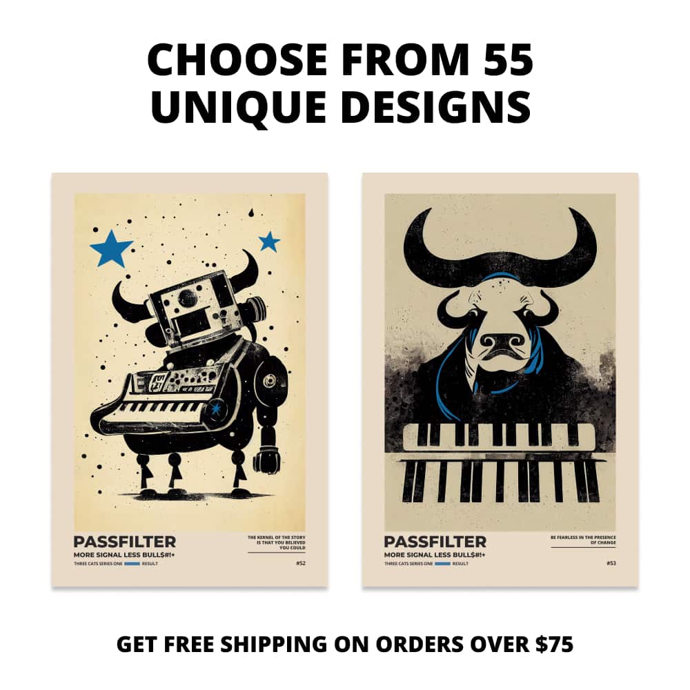 Two Passfilter posters side by side with text that says choose from 55 unique designs and free shipping on orders over $75.