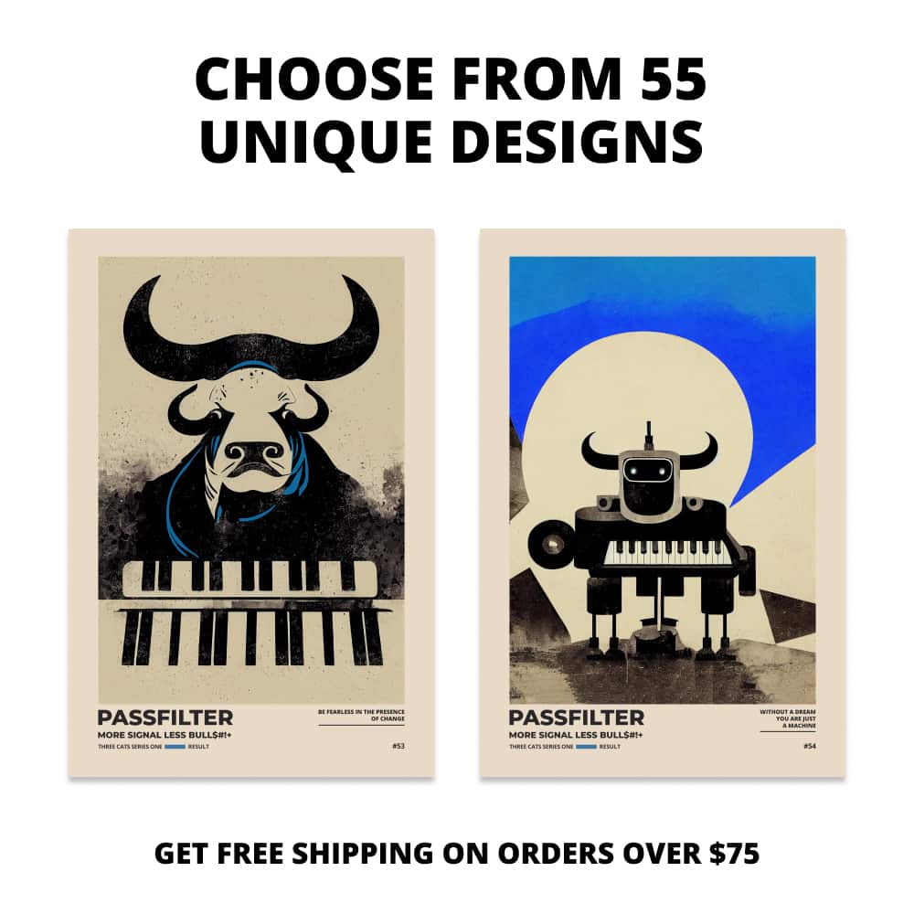 Two Passfilter posters side by side with text that says choose from 55 unique designs and free shipping on orders over $75.
