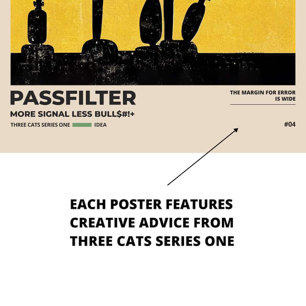 Zoomed in view of a Passfilter poster featuring creative advice to hang in a music room.