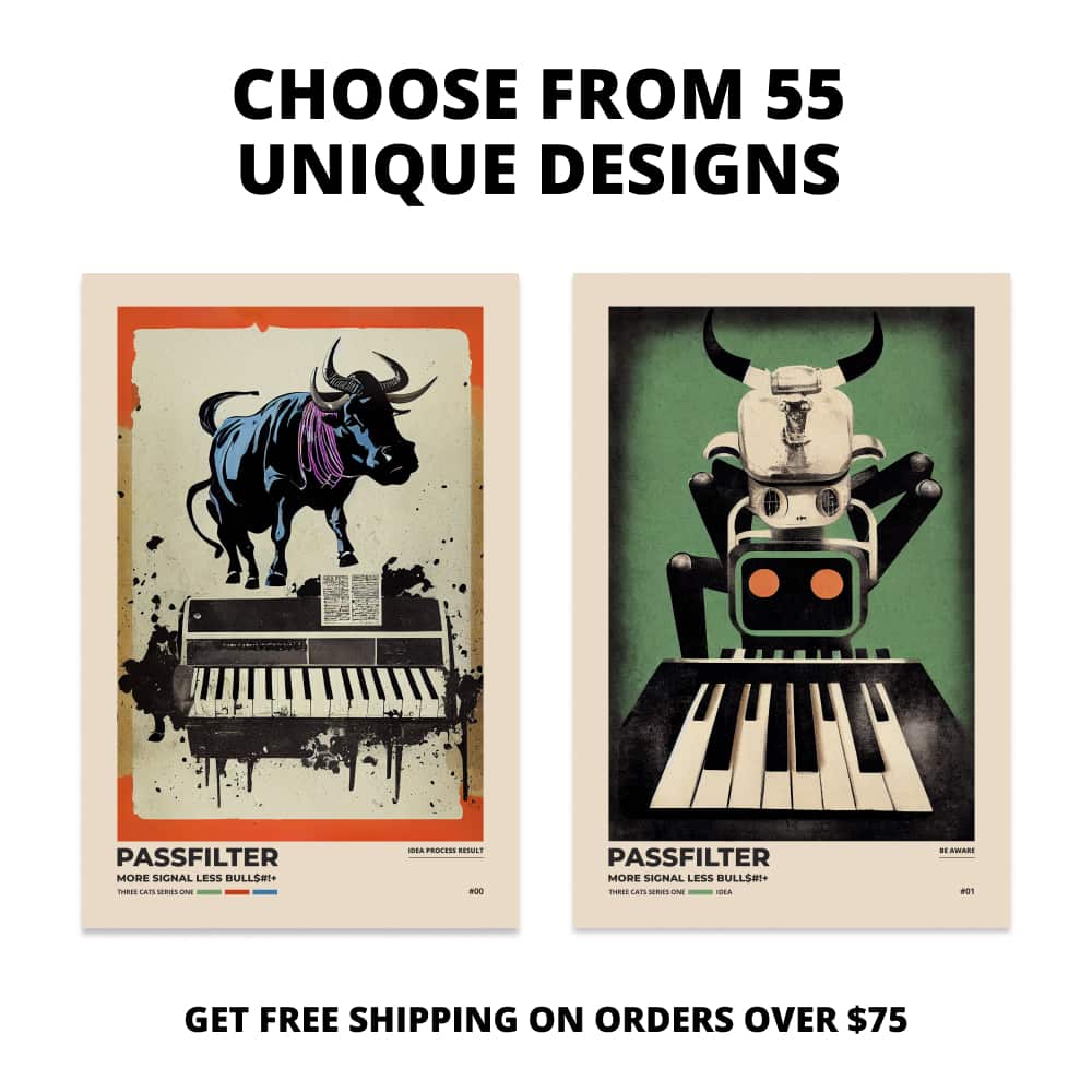 Two Passfilter posters side by side with text that says choose from 55 unique designs and free shipping on orders over $75.