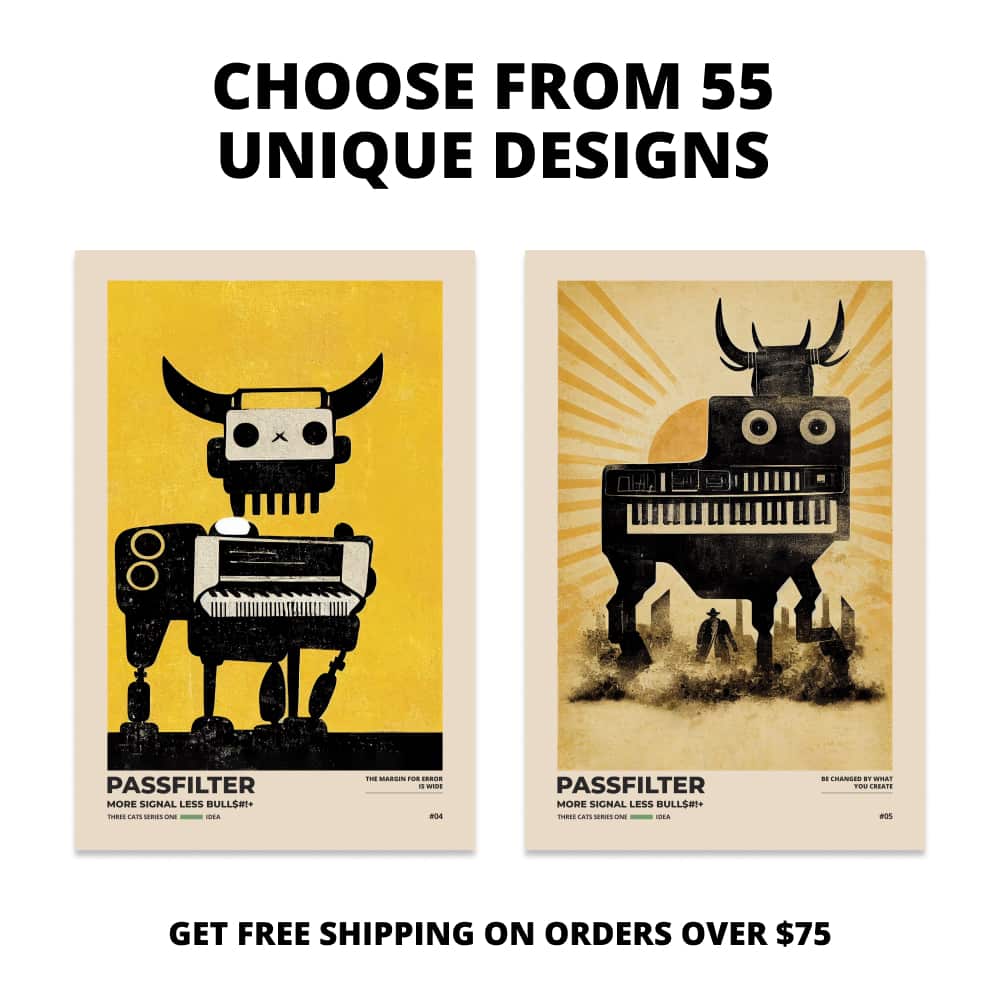 Two Passfilter posters side by side with text that says choose from 55 unique designs and free shipping on orders over $75.