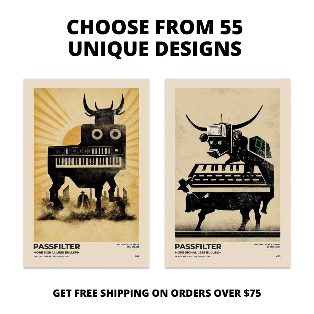 Two Passfilter posters side by side with text that says choose from 55 unique designs and free shipping on orders over $75.