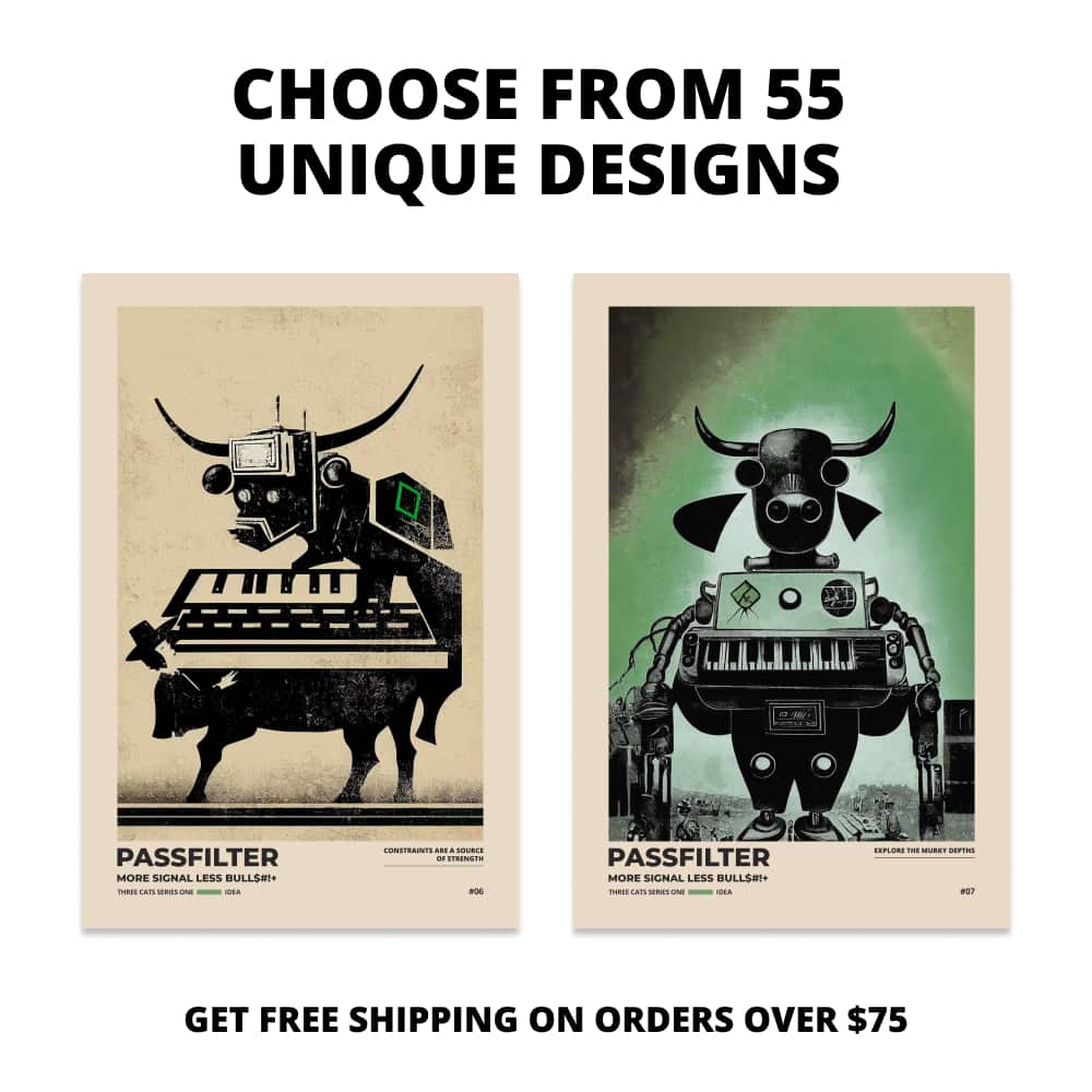 Two Passfilter posters side by side with text that says choose from 55 unique designs and free shipping on orders over $75.