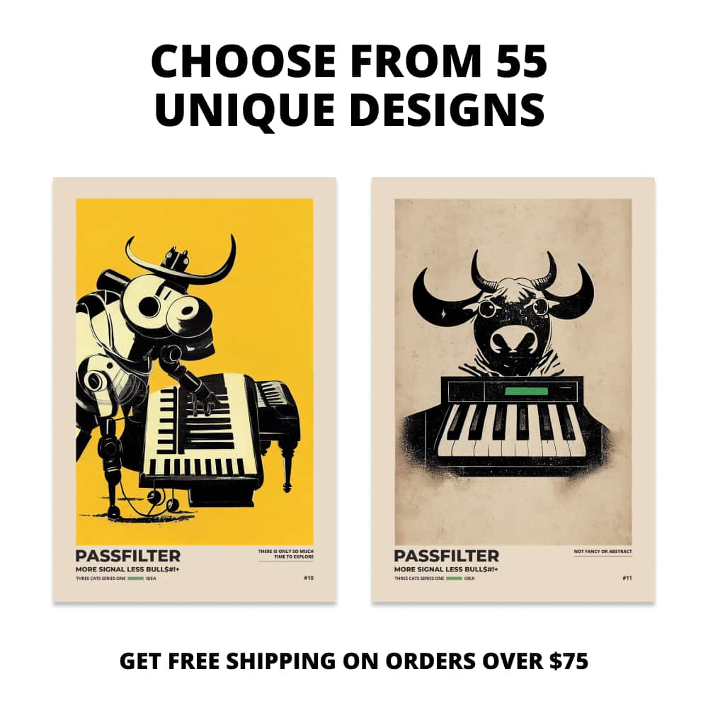 Two Passfilter posters side by side with text that says choose from 55 unique designs and free shipping on orders over $75.