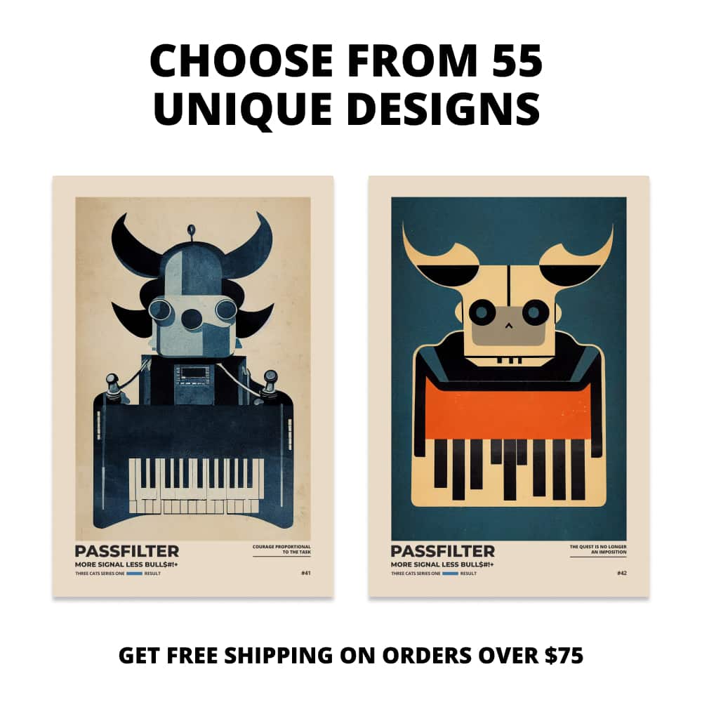Two Passfilter posters side by side with text that says choose from 55 unique designs and free shipping on orders over $75.
