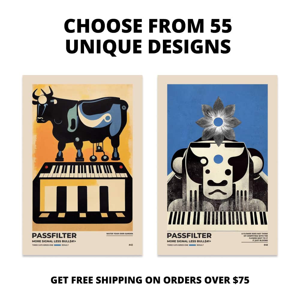 Two Passfilter posters side by side with text that says choose from 55 unique designs and free shipping on orders over $75.