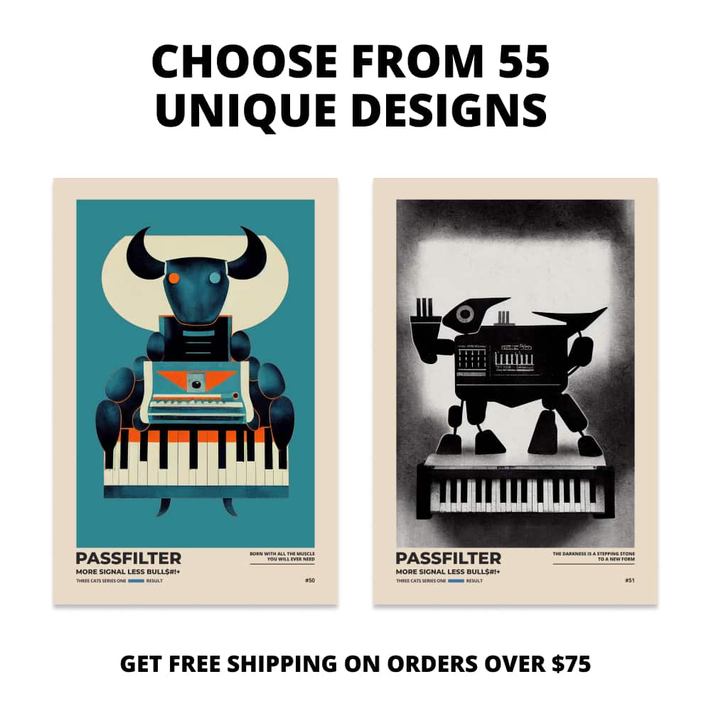 Two Passfilter posters side by side with text that says choose from 55 unique designs and free shipping on orders over $75.